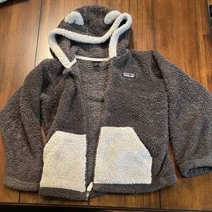 Patagonia Kids Fleece Hoodie in Gray and Cream